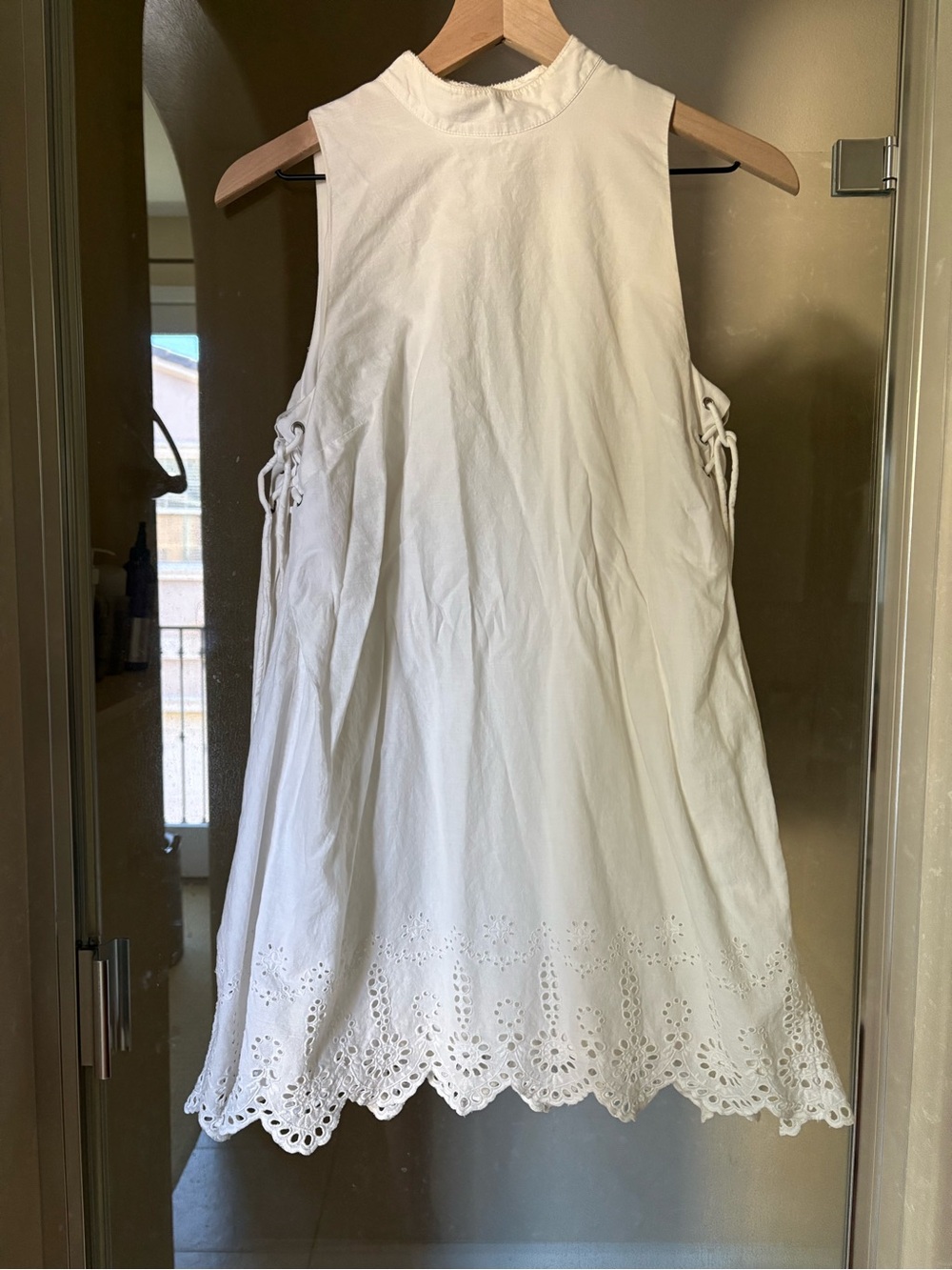 BCBG White Eyelet Hem Sleeveless Dress